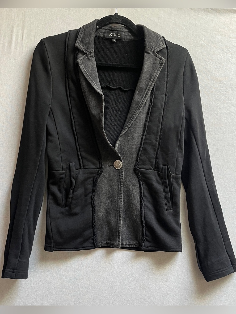 Kuso Black Charcoal Trim Single Button Cotton Blazer Size S